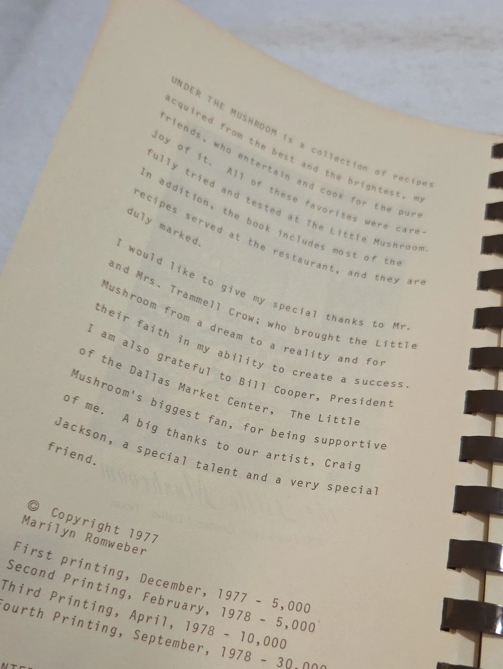 UNDER THE MUSHROOM COOKBOOK